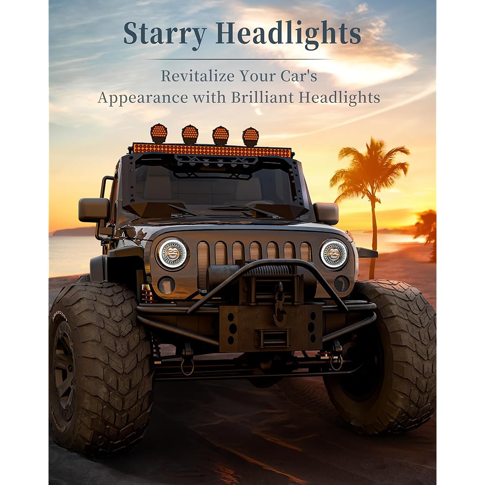 HWSTAR 2023 1000% Bright Anti -Glare 7 inch Halo LED Headlight Round Geep Rangler JK JKU TJ LJ etc.