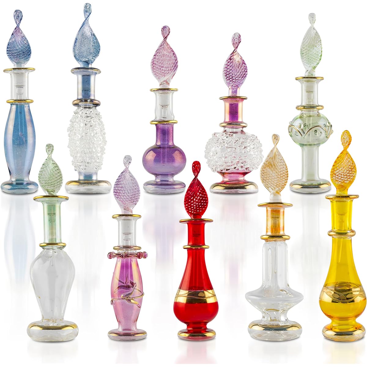 CraftsOfEgypt Spirit Blown Glass Miniature Perfume Bottles for Perfumes and Essential Oils, Decorative Vials Set of 50, Each 2 Inches High (5 cm) Assorted Colors