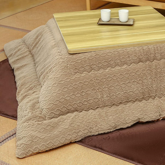 Peto-Raifu Kotatsu Futon, Kotatsu Thick Comforter, Single Comforter, Rectangular, Reversible, Can Be Used on Both Sides, Smooth Fleece Jacquard, Plain, Made of Heat-generating Cotton, Heat Retention, Fully Washable, No Shedding, Beige, 185 x 235 cm