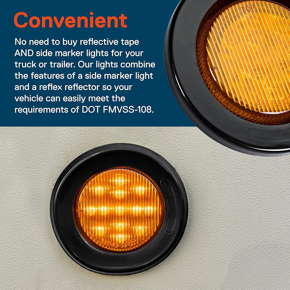 4 pieces 2.5 -inch amber round trailer LED clearance marker light [dot FMVSS 108] [SAE P2] [reflected lens] [Gromet] [Flash mount] [waterproof IP67] Trailer truck Marker Clearance Light
