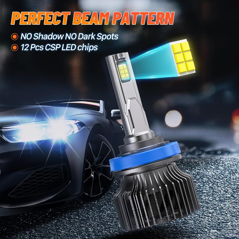 EVENTEK H11/H8/H9 120W LED Headlight Light bulb 22000 Lumen 6000K White LED LED Light Bulk Plug and Play Replacement Head Lamp Kit with Kit Fan IP68 2 waterproof packs
