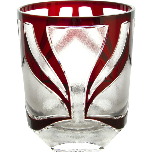 Shimizu Glass Rocks Glass (Akuma) Kabukiriko (Approx. Diameter 7.6 x H9cm / Red) Japanese Modern Design with Craftsmanship (Made in Japan/Paulownia Box) Traditional Craft Kabuki Kiriko Present Gift Gift