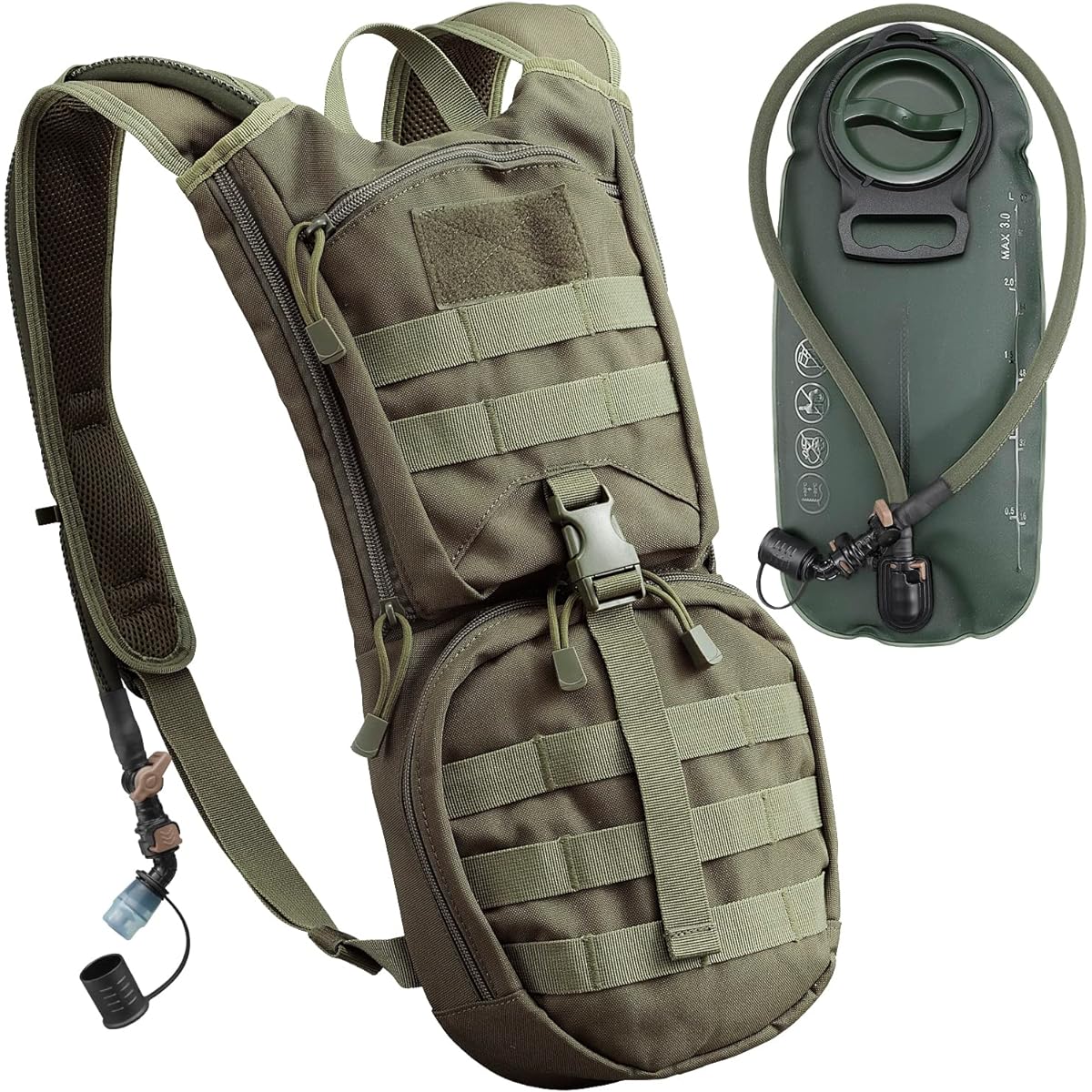 KAMUI Hydration Bag [Large Capacity 3L] Water Supply Function with Military Backpack - Perfect for trail running, hiking, cycling, camping, skiing, snowboarding, survival games, etc.