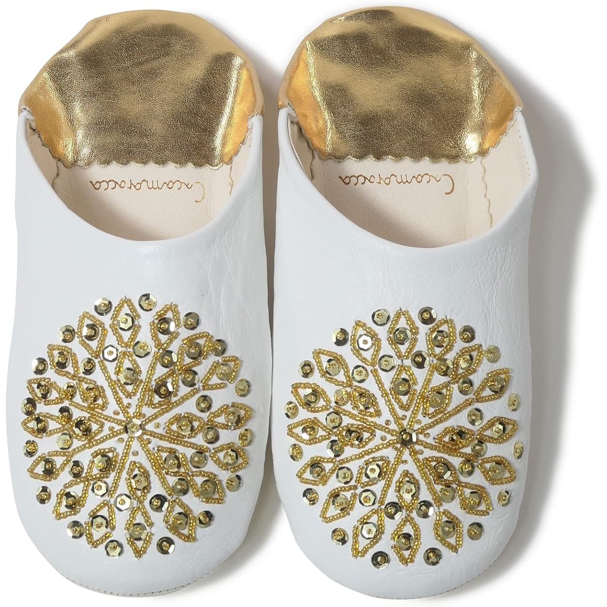 [cocomorocco] Odorless Leather Babouche Slippers Moroccan (Gold Sequins) Room Shoes Coco Morocco Mother's Day Gift