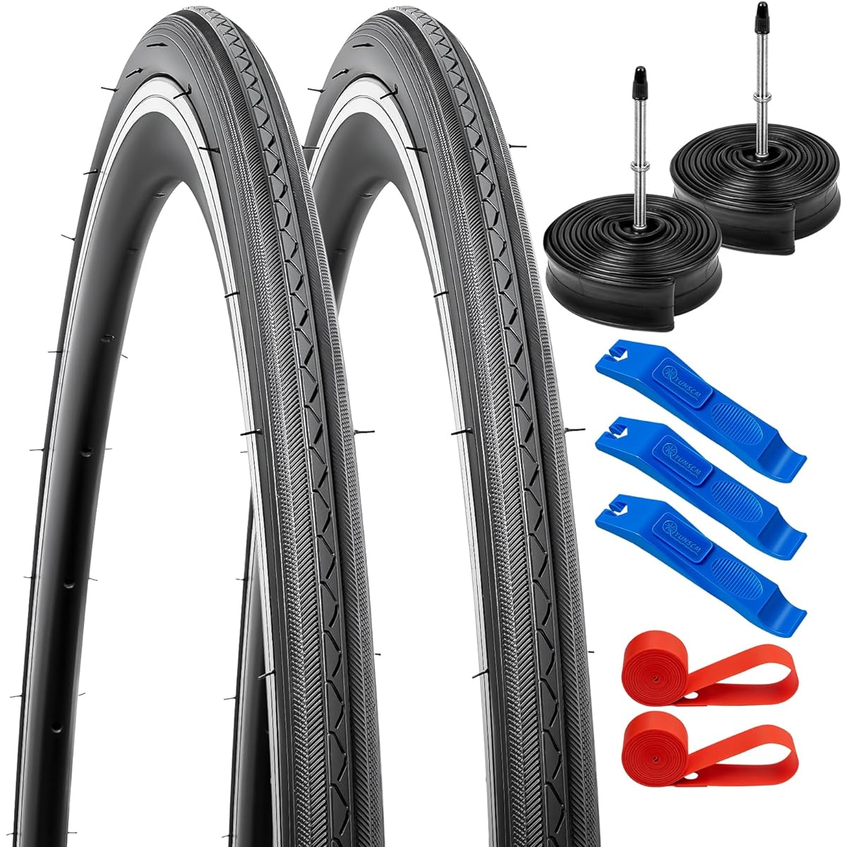 Set of 2, 700x25c Tire, 700x25c 25-622 Bicycle Tire + 700x25/32c Tube Presta Valve 60mm + Rim Tape + Tire Lever, Tire 700x25c, Road Bike Tire 700x25c, 700c Tire 25c, Tire 700c 25c