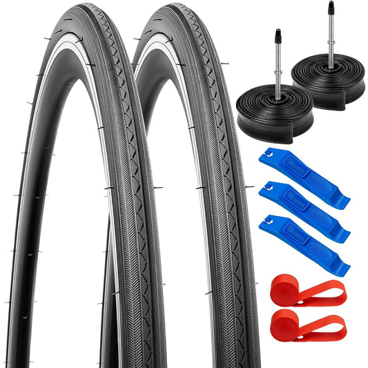 Set of 2, 700x25c Tire, 700x25c 25-622 Bicycle Tire + 700x25/32c Tube Presta Valve 60mm + Rim Tape + Tire Lever, Tire 700x25c, Road Bike Tire 700x25c, 700c Tire 25c, Tire 700c 25c