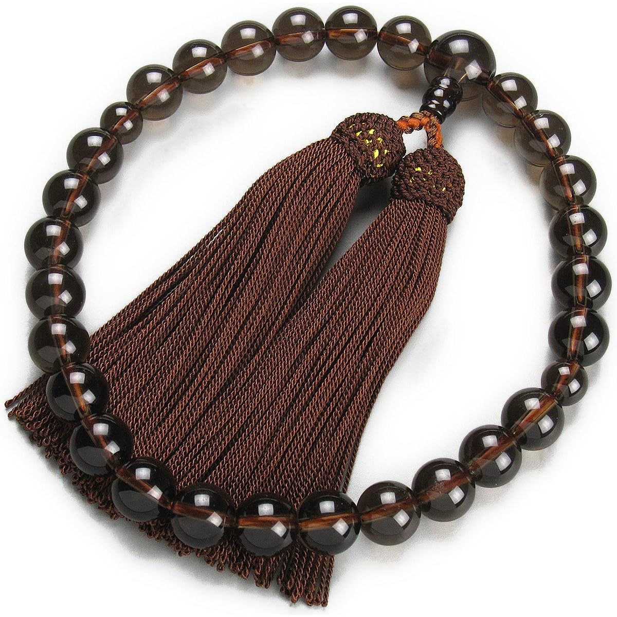 Nenjudo Prayer Beads Made in Japan Men's Prayer Beads Brown Crystal Co-tailored Pure Silk Tassel with Head (Paulownia Box) Can be used by all sects