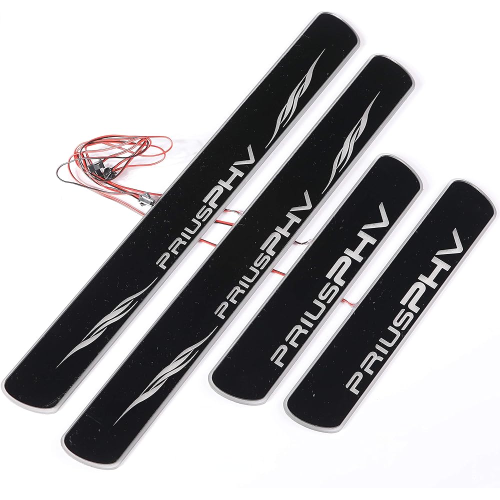 IDHIA Toyota Prius PHV LED Scuff Plate Kicking Plate Side Step Garnish with Illumination Function Black Mirror (White LED)