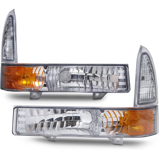HEADLIGHTSDEPOT Crystal Lens Park Signal Lightset Ford Ex-Cardus F-250 Super Duty F-350 F-450 F-50 Left driver and right assistant seat side signal light