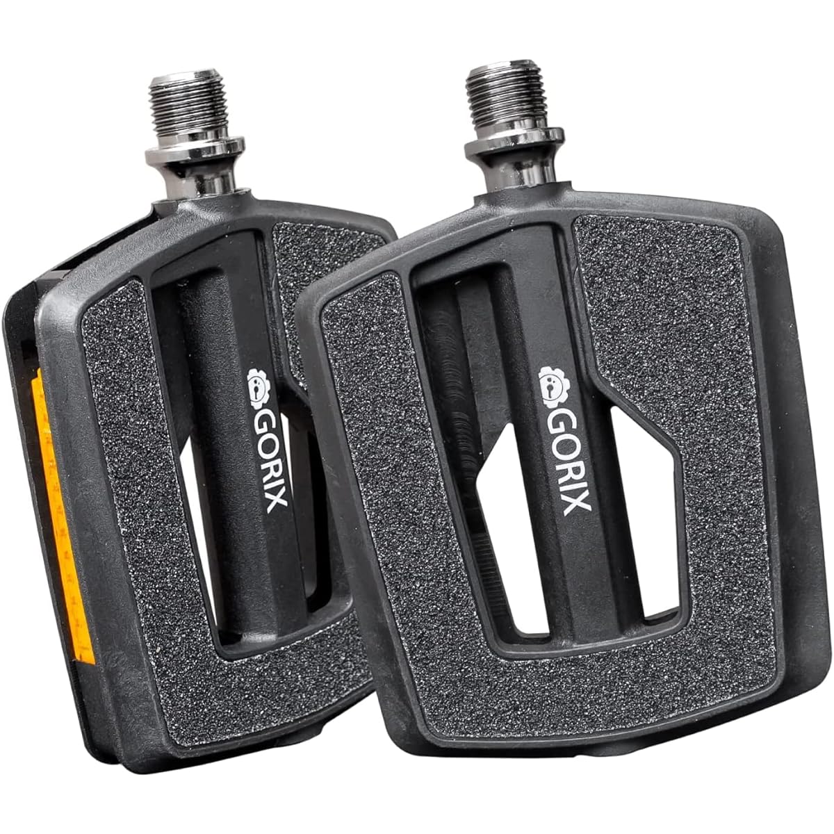 GORIX Bicycle Pedals, Non-Slick Flat Pedals, High Grip, Anti-Slip Surface Black (GX-F558) [With Reflector, Nylon, Shoe-Friendly Surface Grip, Non-Slip, Wide] Compatible with Road Bikes, Cross Bikes, MTB and Other Bicycles commuting to school