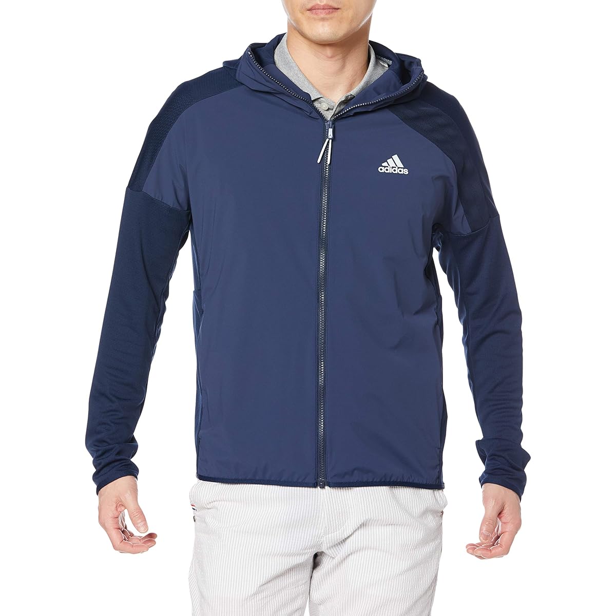 [Adidas Golf] Hoodie Fabric Mix Long Sleeve Full Zip Hoodie Men's 23090