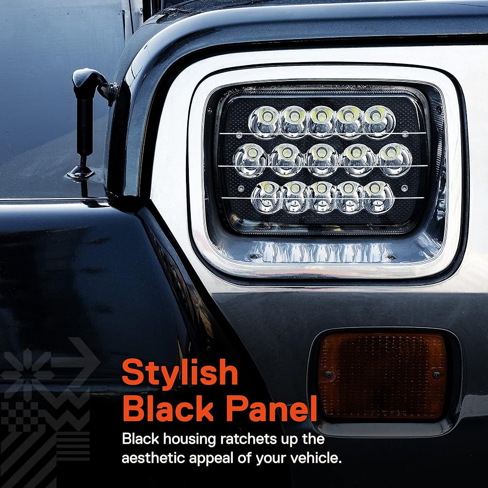 True Mods 7x6 5x7 LED Headlight H6054 H5054 Black [Low/High Sy -India Beam] Jeep Langler YJ Cherokee XJ Pickup Track Ban Chevrolet GMC Ford Toyota Nissan Buick Dodge Premas Chevrolet