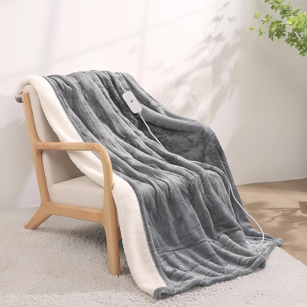 Electric blanket, soft flannel 160 * 130 cm, 4-level temperature adjustment, 10h automatic cut-off timer, washable, home heating blanket (gray)