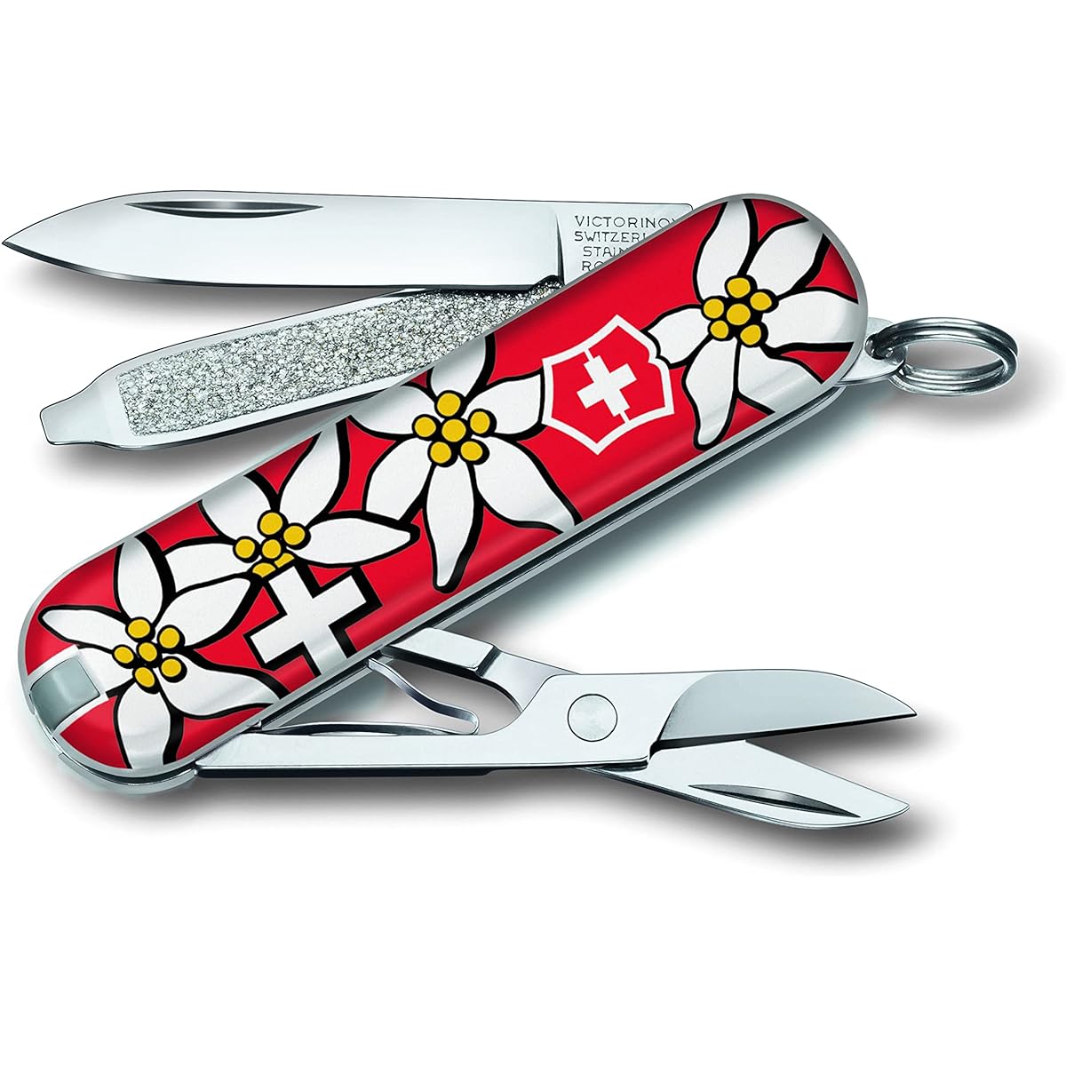 VICTORINOX Classic SD Edelweiss Pattern Swiss Army Knife Multifunctional Knife Outdoor Camping Scissors with Flathead Screwdriver Equipped with Nail File Swiss Made Multitool with 5 Functions Women Present Gift Small Compact Lightweight [Domestic Genuine