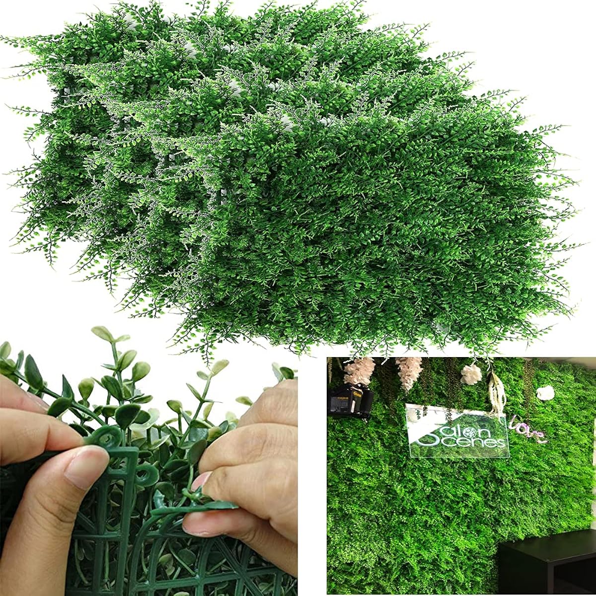 uyoyous Wall Fake Green Artificial Plant Mat Wall Hanging Artificial Wall Lawn Wall Green 12 Pieces 40cm x 60cm Thickness 10cm Wall Decoration Mat for Indoor and Outdoor Use Blindfold Green Screen (Artificial Fern)