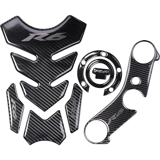REVSOSTAR Real Carbon Fiber Gas Cap Triple Tree Front End Upper Top Clamp Decal Sticker Tank Pad for R6 Set of 3