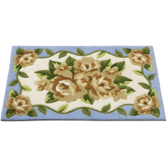 Rose pattern entrance mat, non-slip processing, 64 x 105 cm, beige/blue 1531000397S05