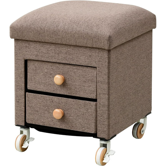 [Yamazen] Storage Stool with Casters (with Stopper) Storage (2 Drawers/Flat Placement) Chair Storage Box Children Width 38 x Depth 38 x Height 49.5cm Assembled Product Brown JS-3847C (BR/BR)