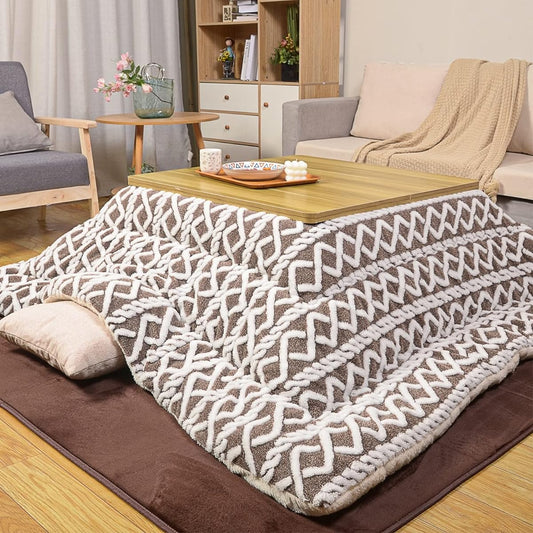 Peto-Raifu Kotatsu Futon, Kotatsu Thick Comforter, Single Comforter, Rectangular, Reversible, Can Be Used on Both Sides, Boa Jacquard, Made of Heat-generating Cotton, Heat Retention, Fully Washable, No Shedding, Brown, 185 x 235 cm