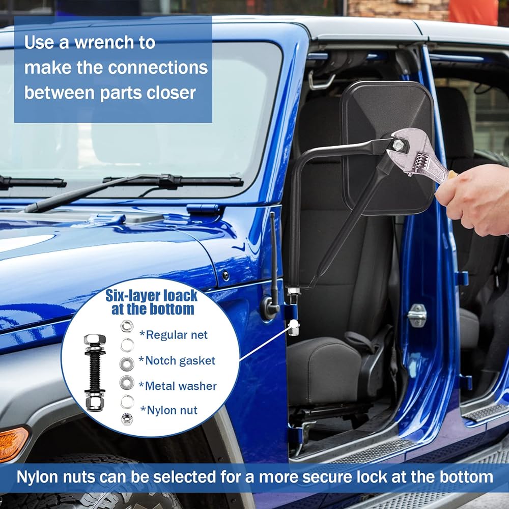 Calbeau Jeep Mirror 2 Packs Square Adventure Side View Mirror Jeep Langler CJ YJ TJ JL JL & Unlimited Accessories 2022 Upgraded Edition Door Hondor Miller Safe Door Off Drive for Safe Door Off Drive