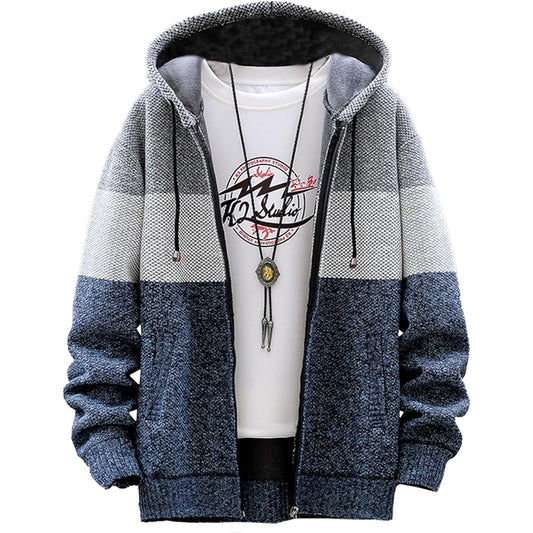 [J.STORE] Men's Parka, Large Size, Long Sleeve, Knit Top, Haori, Open Front, Zip, Bicolor, M~2XL
