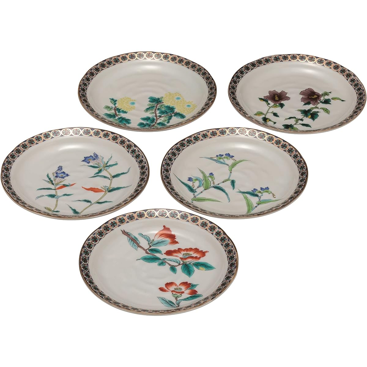 Kutani ware Iwataya plate set (size 6) gold brocade small pattern five flowers K7-90