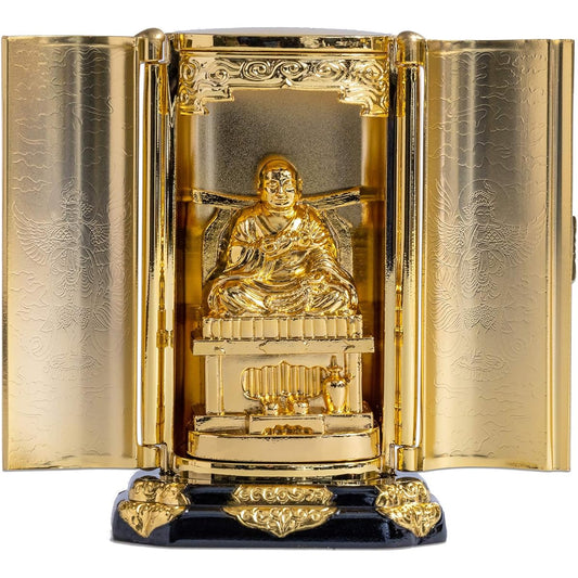 Buddha statue Kobo Daishi with Zushi (gold plated/24K gold) _ "Shingon Buddhism" Kukai Takaoka copperware (Kobou Daishi Z)