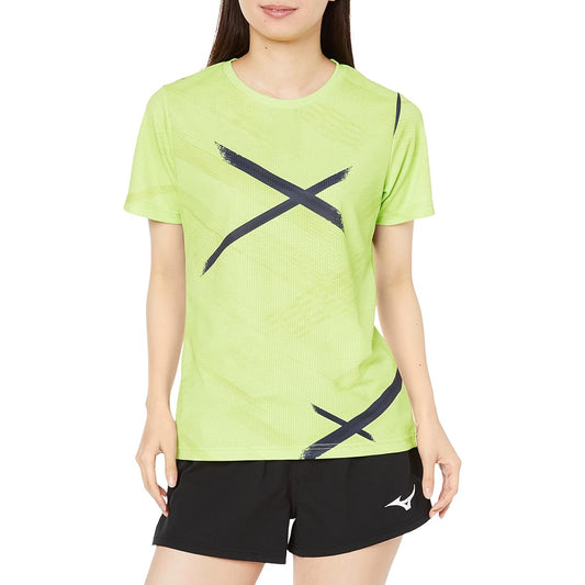 Mizuno 32MA2321 Women's Training Wear, Dry Aeroflow, Short Sleeve T-Shirt, Synergy Design, Player-linked Pattern, Highly Breathable, Sweat Absorbent, Quick Drying, Sports