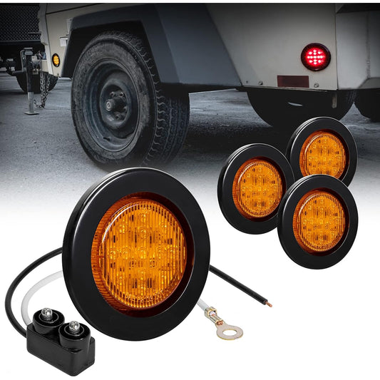 4 pieces 2.5 -inch amber round trailer LED clearance marker light [dot FMVSS 108] [SAE P2] [reflected lens] [Gromet] [Flash mount] [waterproof IP67] Trailer truck Marker Clearance Light