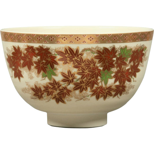 Miyachi Eikou Matcha Bowl White Size: Diameter 12.6 x Height 7.8cm Satsuma Sha Autumn Leaves Presentation Box