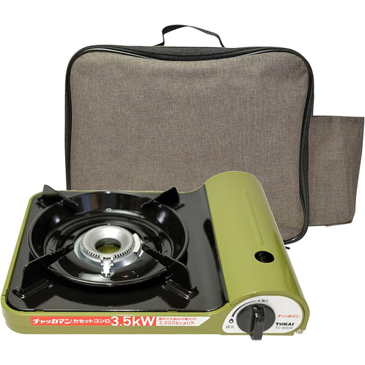Tokai Cassette Stove Chukkaman Stove with Windshield TC-30SW Storage Soft Case Included Cylinder Sold Separately Disaster Prevention Outdoor Easy to Carry Olive Green