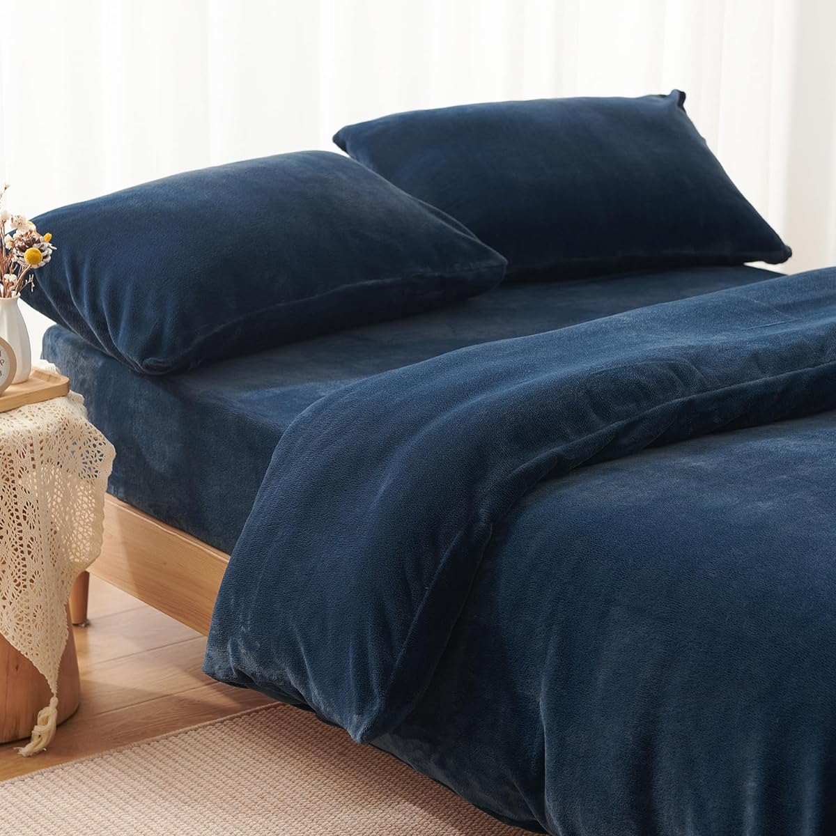 Atokazo Bedding Cover Set, Warm, Fluffy, Double, Quick Dry, Reduces Static Electricity, Microfiber Duvet Cover, Fitted Sheet, For Both Western and Japanese Style, Moisture Absorbent, Heat Retention, Winter Duvet Cover Set, Cover Set, Washable, Double, 4