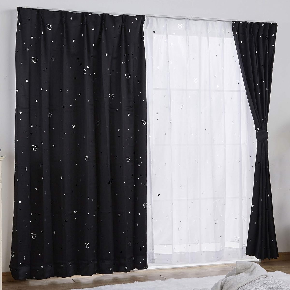 Disney Mickey (star pattern) curtain set of 4 (2 drapes, 2 lace) width 100 x 200 cm length HZ-AE-mb-D