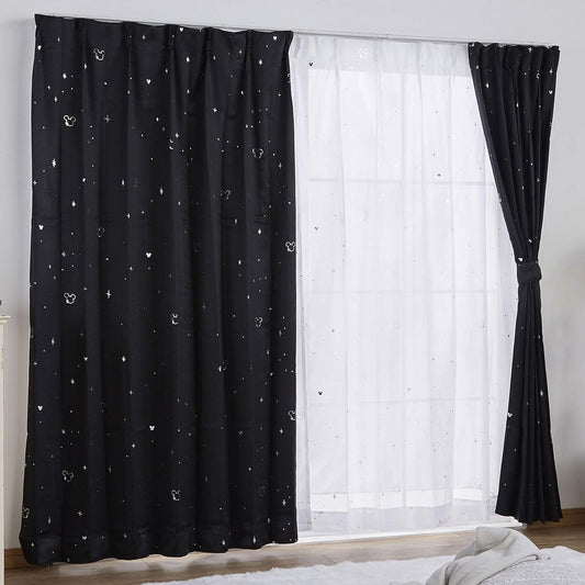 Disney Mickey (star pattern) curtain set of 4 (2 drapes, 2 lace) width 100 x 200 cm length HZ-AE-mb-D