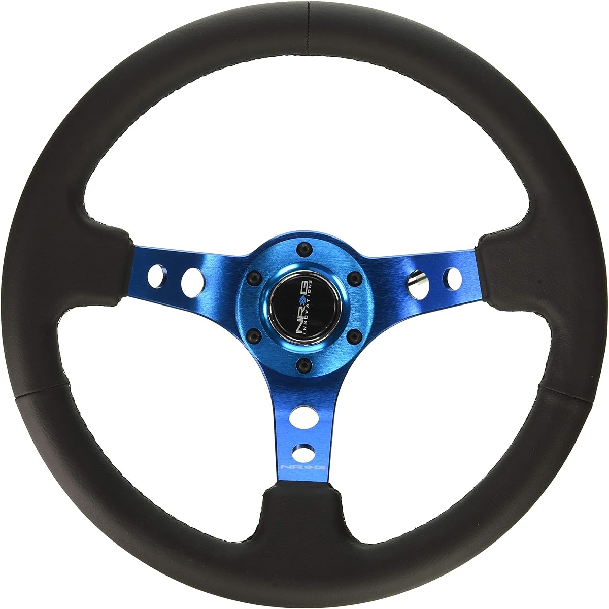 NRG Innovations NRG -RST -006BL reinforced steering wheels -350mm sports steering wheels (depth 3 inches) -Blue spokes with round hole/black leather