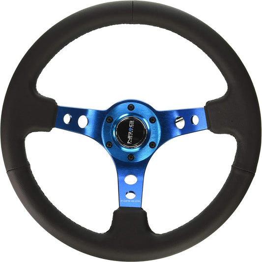 NRG Innovations NRG -RST -006BL reinforced steering wheels -350mm sports steering wheels (depth 3 inches) -Blue spokes with round hole/black leather