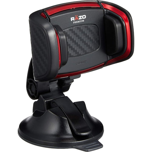 Carmate RAZO Car Holder, Smartphone Holder, Easy to Hold with One Hand, Suction Cup Mount, Carbon Style, Red RG106