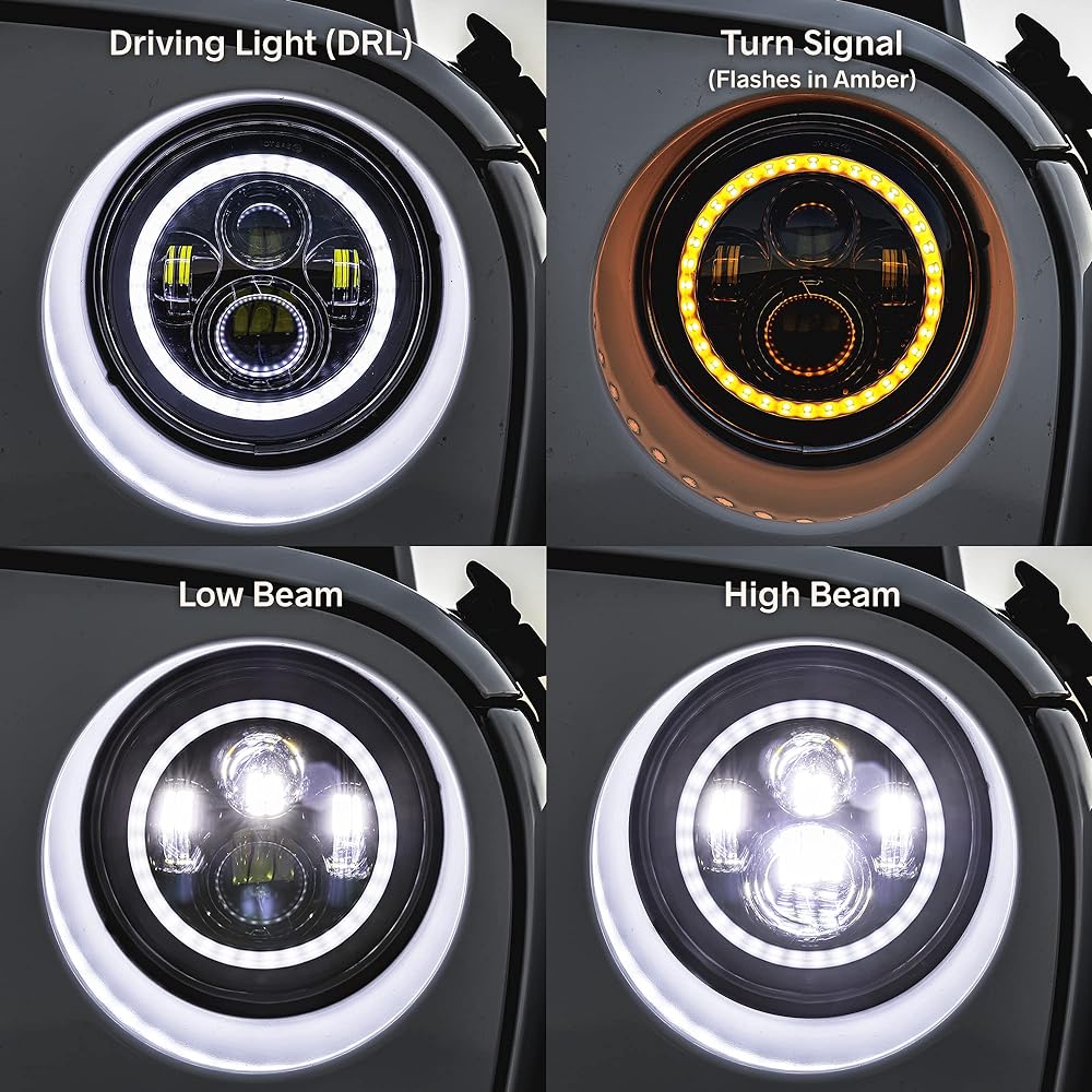 TRUE MODS 7 inch H6024 LED Head Light Jeep Wrangler JK Unlimited JKU TJ LJ CJ TJ Accessories [Halo DRL] [Amber Winker] [High/Low Shield Beam] Headlight Chevrolet Ford GMC Dodge Mazda Nissan Nissan