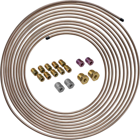 4LIFETIMELINES 25 feet 3/16 pure copper nickel alloy non -magnetic brake line replacement tube coil and joint kit reversal flare