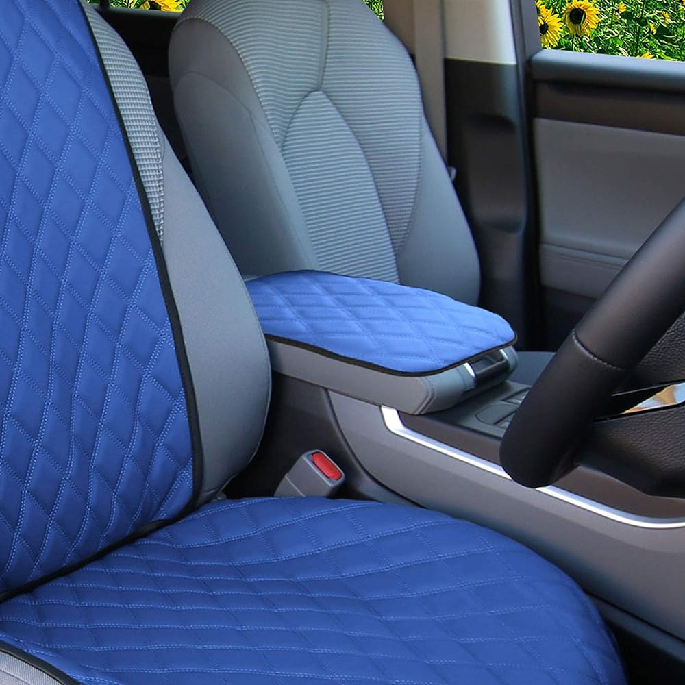 FH GROUP FH1054BLUEDM Fake Leather Diamond Pattern Center Console Blue Arm Rest Cushion Cushion Luxury Seat Box Cover Cover Most cars, SUVs, and trucks