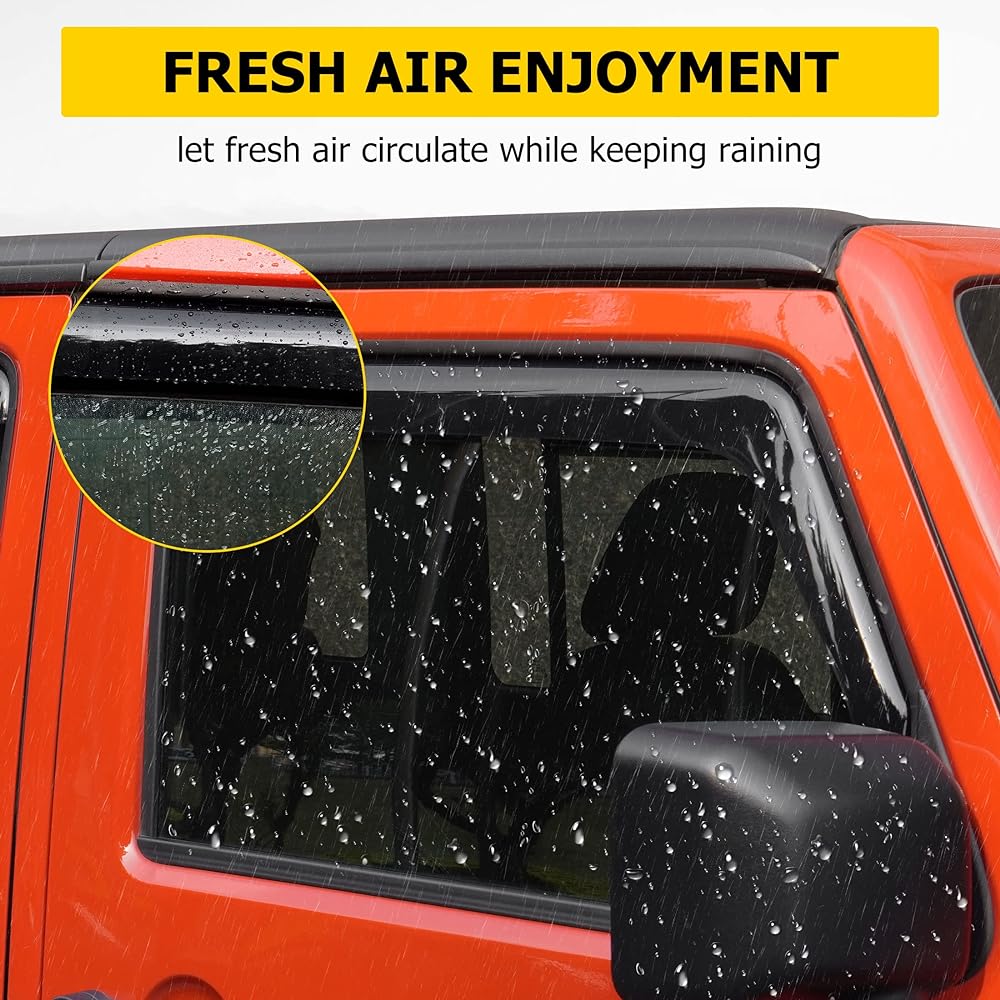 AUXMART Side Windowy Frontor Wind Rain Shade Vizer Guard 4 pieces 2007-2017 4 Doory Prangler JK Vent Vizer Windowerin Guard JK Wrangler 4 Door 2007-2017 (not for JL)