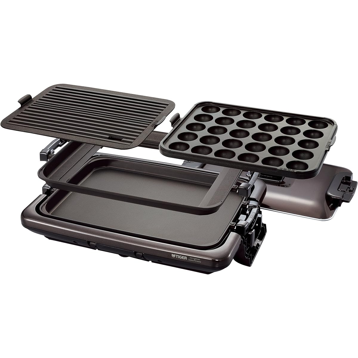 Tiger Thermos (TIGER) Hot Plate Set of 3 Flat Takoyaki Yakiniku with Lid Brown CRV-A300-T