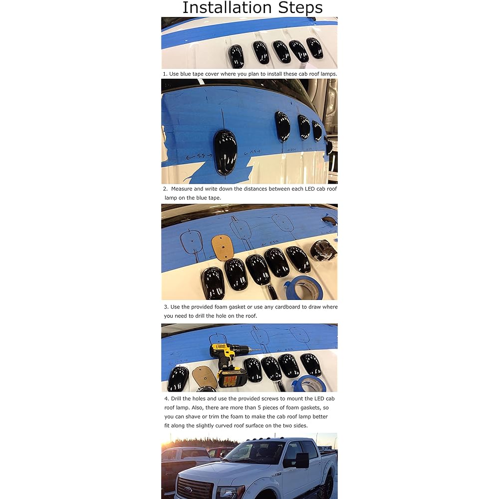 IJDMTOY Smoke Lens Amber LED Cab Roof Marker Light Kit Dodge 1500 2500 3500 Ford F Series Chevrolet/GMC Trucks, etc.