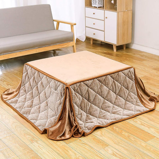 JEMA Space Saving Kotatsu Comforter, Kotatsu Comforter, Single Comforter, Square, Fluffy Flannel Fabric, Cable, Beige, Approx. 180x220cm, Washable
