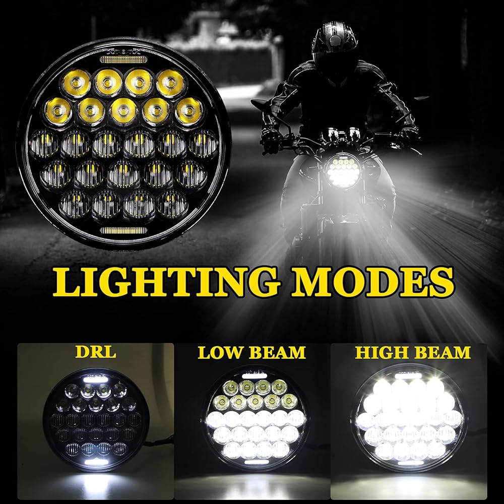 SUP-LIGHT 5-3/4 inch 5.75 inch LED headlight Haley Davidson Dyna Street Glide Softail Sportster Iron 883 High/Low Light & DRL Round Head Lamp Black