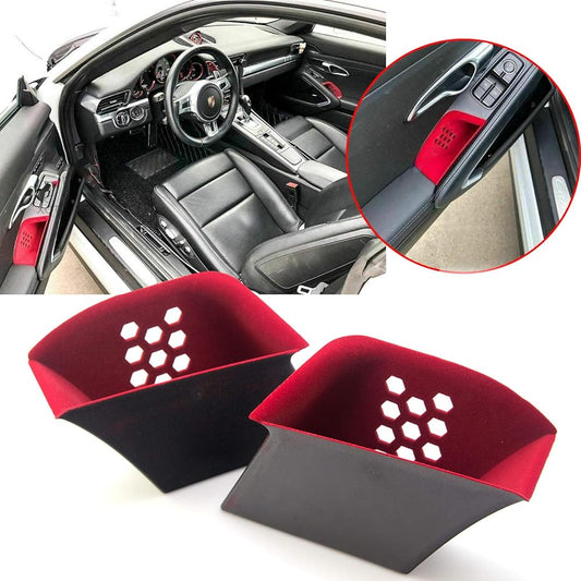 x xotic tech Door Armrest Storage Box Organizer Compatible with Porsche 911 2013-2019 Boxster Cayman 2014-2018 Inner Front Side Pallet Container Cover Kit Handle Pocket Mobile Phone Container - 2 Pieces Red