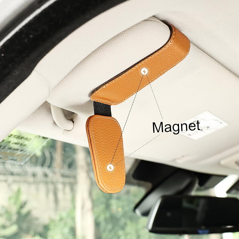 AMOOCA magnetic leather sunglasses holder car SUV sun visor glasses hanger clip car INTERRIOR glasses storage mount