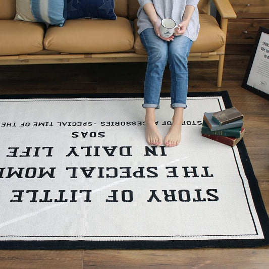 Naka [Washable] Domestic Cotton Blend Rug Mat Vintage Logo Rectangle (Ivory, 176 x 240cm)