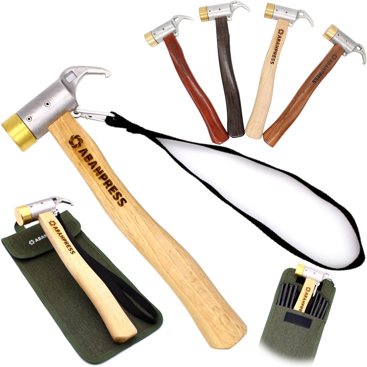 ABANPRESS Peg Hammer, Brass Head, Includes Exclusive Storage Bag, Raw Wood Grip, Tent Hammer, Camping Hammer [90 Day Manufacturer Warranty, Japanese…