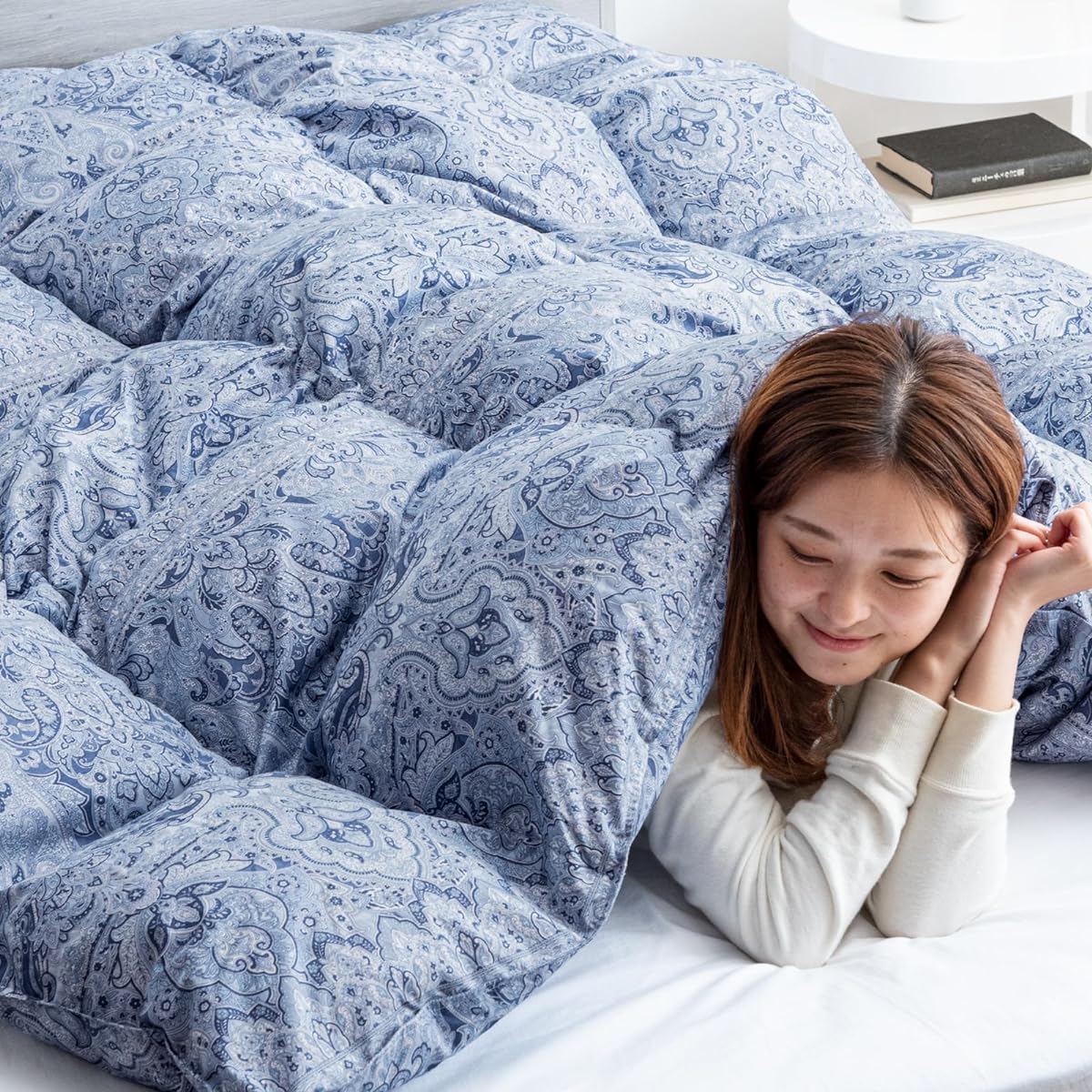 Tansu no Gen Duvet, Double Long, Made in Japan, 90% White Duck Down [Even warmer 36-square three-dimensional quilt] 7-year long warranty, 350 dp (bulk height 145 mm) or more, Antibacterial, Comforter, Domestic Power Up Processing, CIL Silver Label Patter